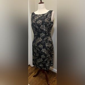Ann Taylor black & gold silk sheath dress